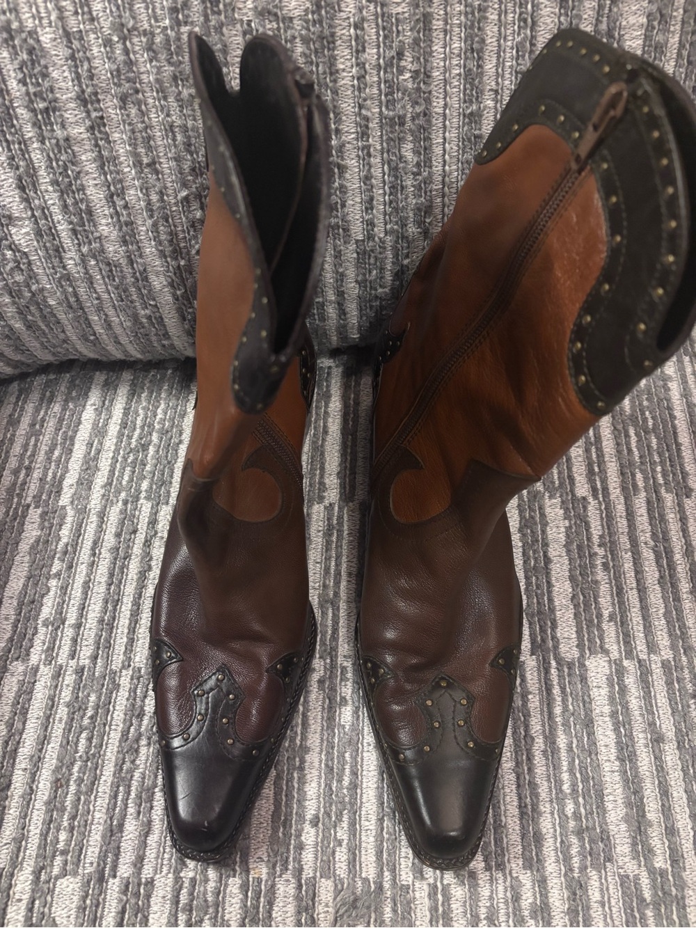 Stuart Weitzman Two-Tone Brown & Black Leather Western Boots